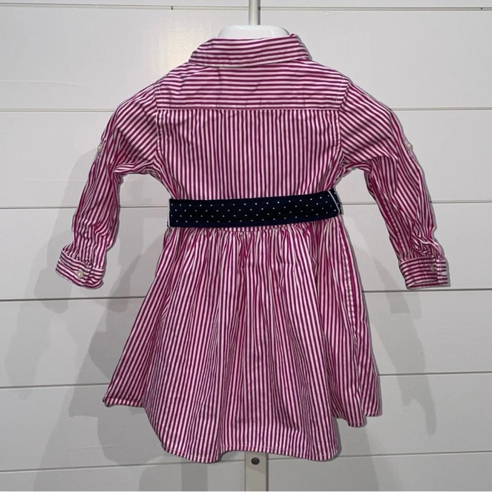 Ralph Lauren Pink Striped Dress with Navy Belt